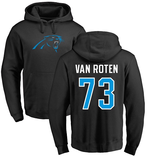 Carolina Panthers Men Black Greg Van Roten Name and Number Logo NFL Football 73 Pullover Hoodie Sweatshirts